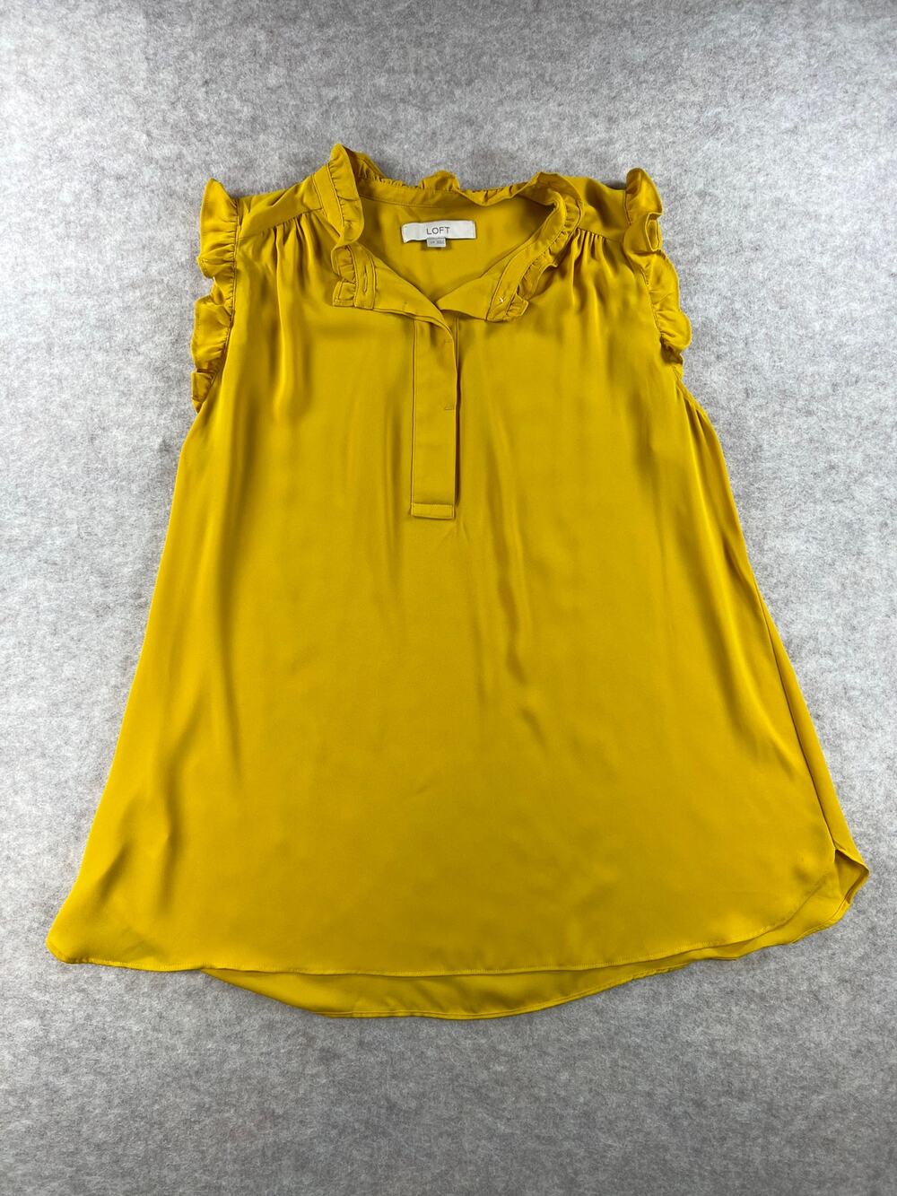 Ann Taylor LOFT Maternity Mustard Yellow Ruffle Top Blouse Size Large